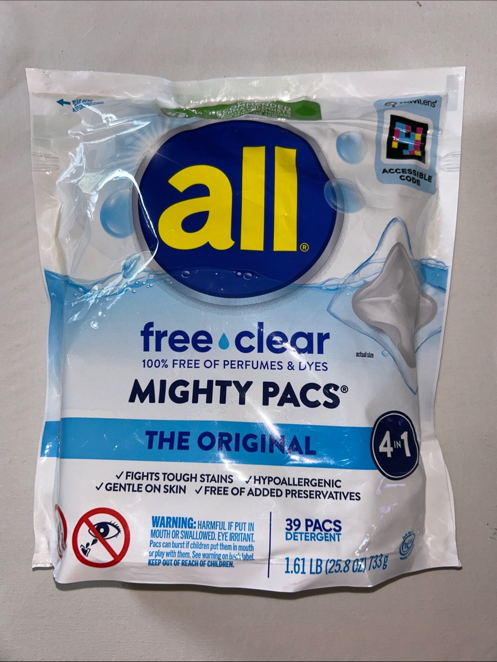All Free Clear Mighty Pacs Laundry Detergent Pods - White